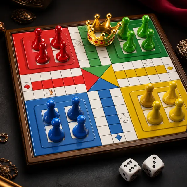 Colourful Ludo board with royal crown