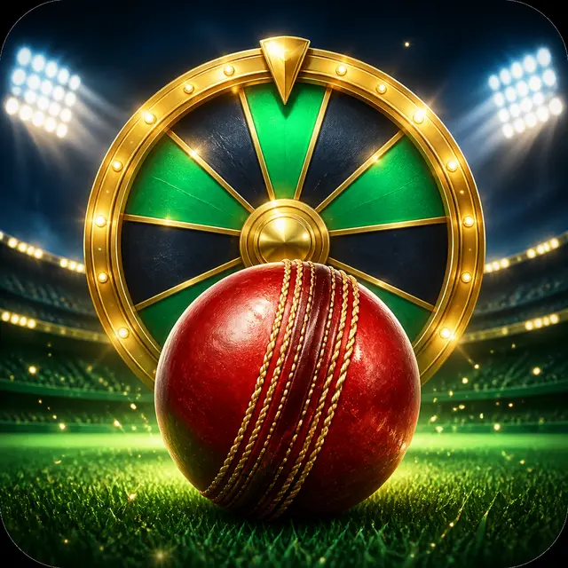 Cricket ball and golden spin wheel artwork