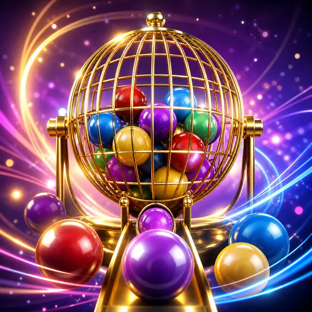 Golden lottery cage with colourful game balls